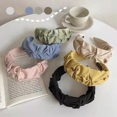 韓國寬邊純色褶皺發箍氣質簡約百搭少女發卡復古布藝外出壓發頭飾