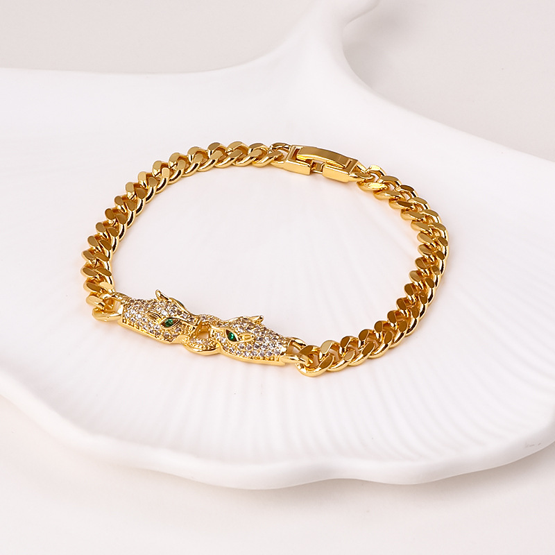 Personalised Cuban Leopard Bracelet Double Headed Crystal Jewellery_voghion.com