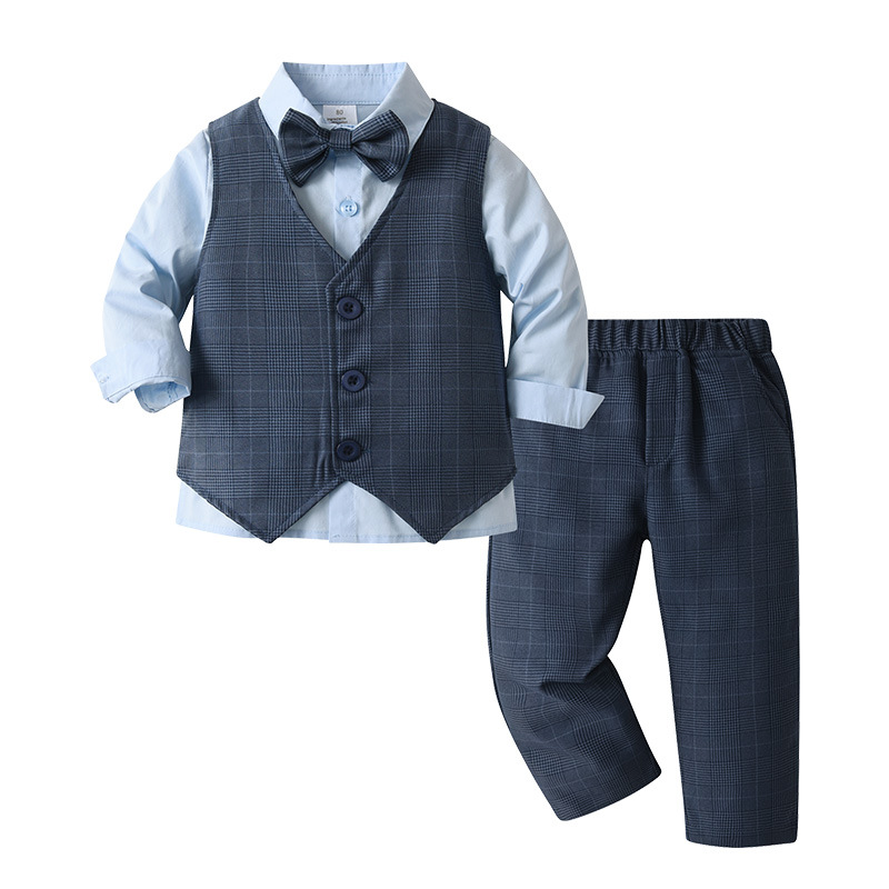 2025 Spring and Autumn Baby Birthday Party Children's Clothing Long Sleeve Shirt Vest Trousers British Gentleman Boy's suit