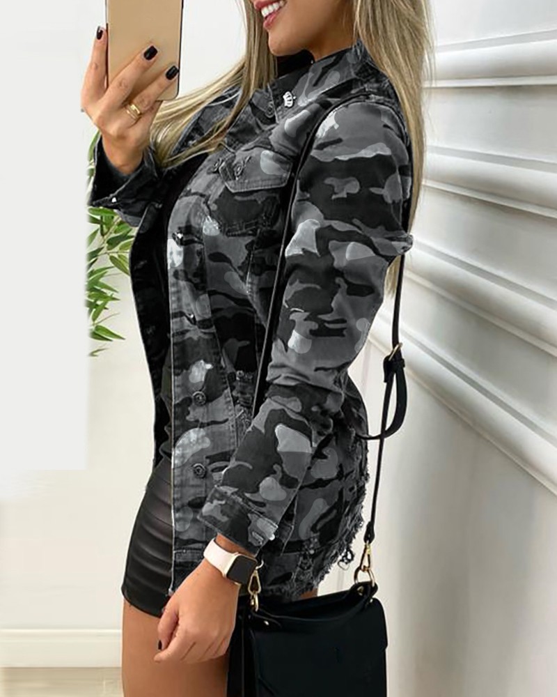 Chaqueta lavada con solapa de camuflaje NSNHYD98031