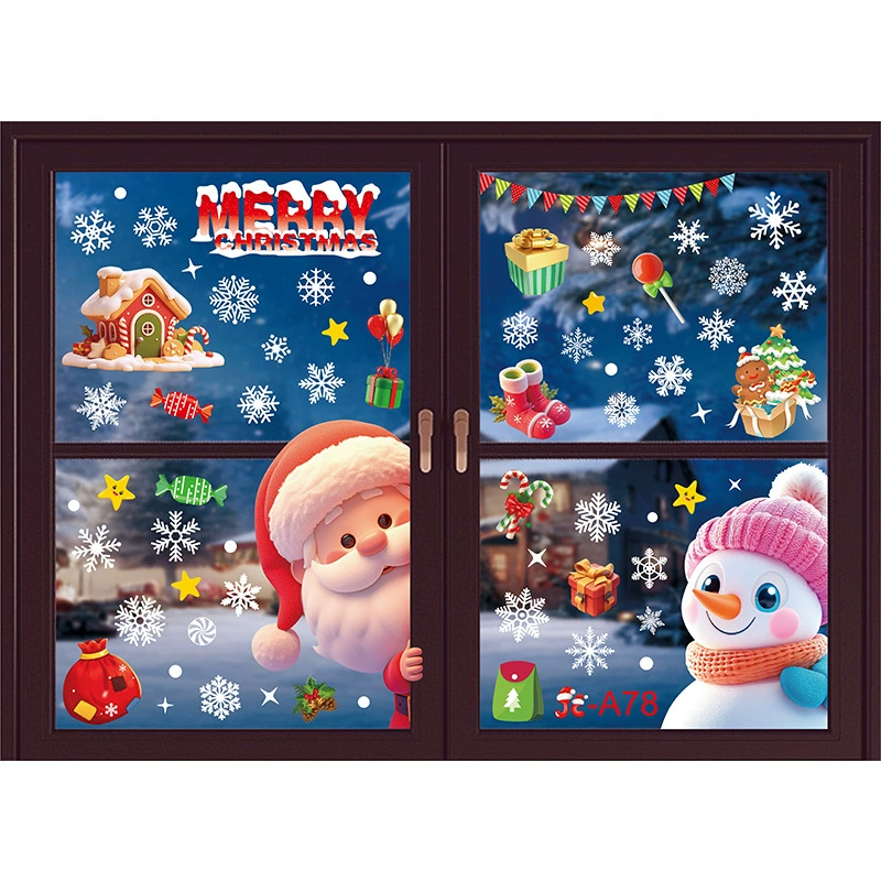 Статические наклейки на окна, рождественские подвесные шары, елка, Санта-Клаус, рождественский дом, рождественские снежинки, рождественские красочные наклейки на стену