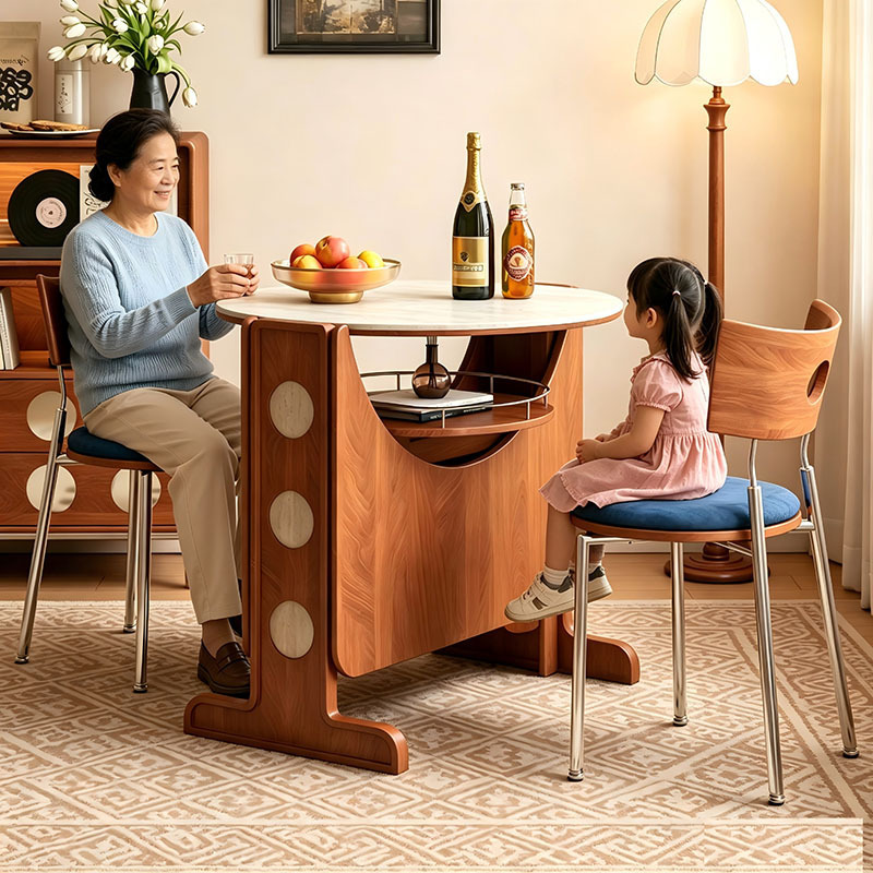 Modern Minimalist Small Apartment Slate Cherry-Colored Folding Dining Table and Chair Set for Home Use, Extendable Dining Table, Solid Wood Round Shape Modern Minimalist Small Apartment Slate Cherry-Colored Folding Dining Table and Chair Set for Home Use, Extendable Dining Table, Solid Wood Round Shape