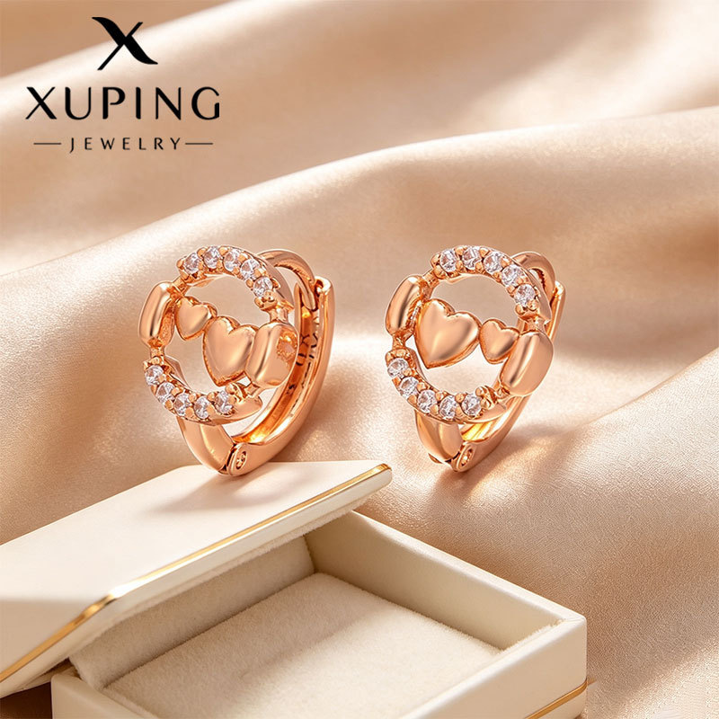 Pendientes de aro Xuping transfronterizos rusos de 18k con incrustaciones de diamantes, joyería de lujo ligero de alta gama al por mayor para mujer.