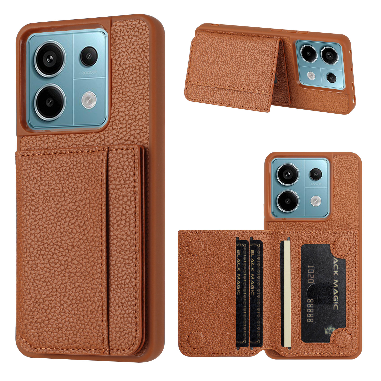 适用红米NOTE 11S手机套note13防摔卡包荔枝纹手机壳肤感磁吸皮套