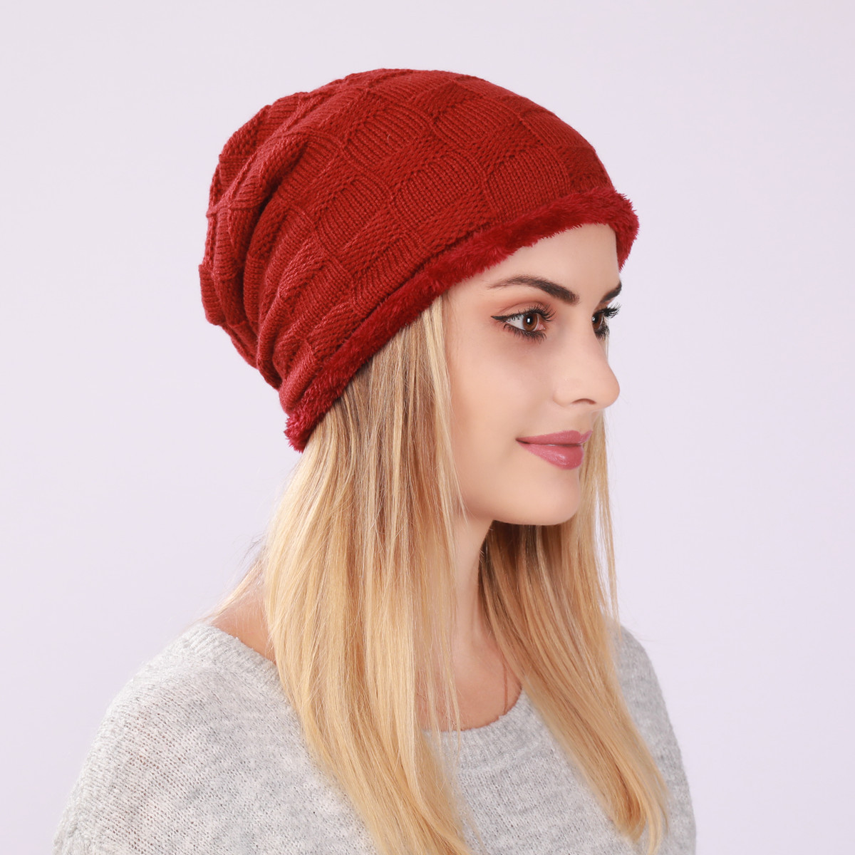 Plissee-Plüsch-Männer-Damen-Pullover-Mützen, gestrickte karierte postpartale Ohrenschützer für Herbst und Winter, warm_voghion.com