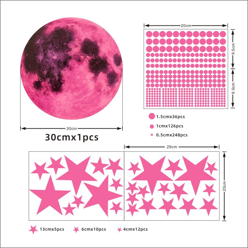 핑크 빛: 30cm 달 + 별 도트 세트