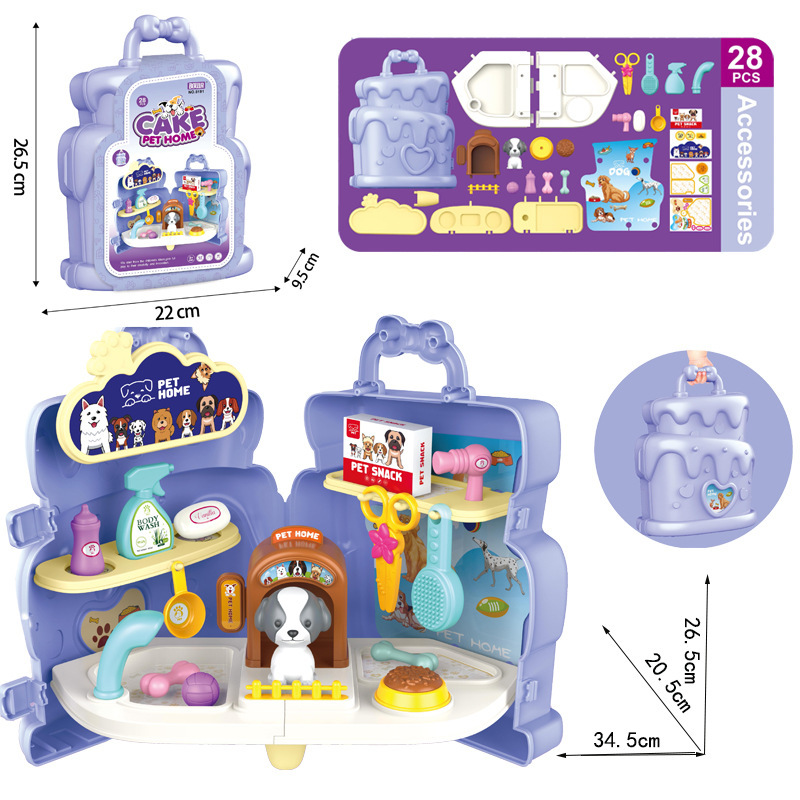 Los niños transfronterizos de simulación de supermercado herramientas de cocina para mascotas lavavajillas traje pastel vestidor jugar casa caja de almacenamiento Juguetes