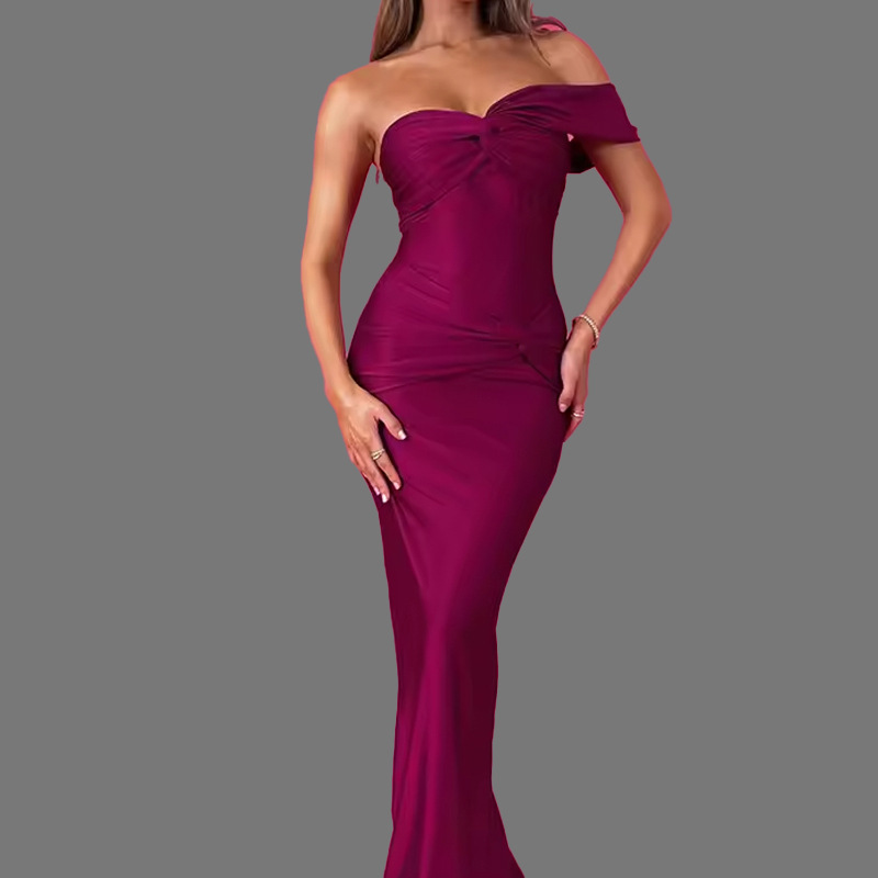 Women's Clothing Women's Sexy Strapless Solid Color Patchwork Bodycon Slim Fit Dress For Formal & Casual For Women_ecoleips.com