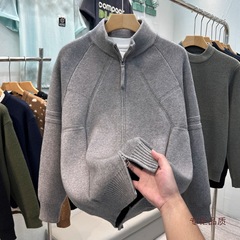 cleanfit黑色针织开衫外套男款春秋感慵懒风韩系立领拉链毛衣
