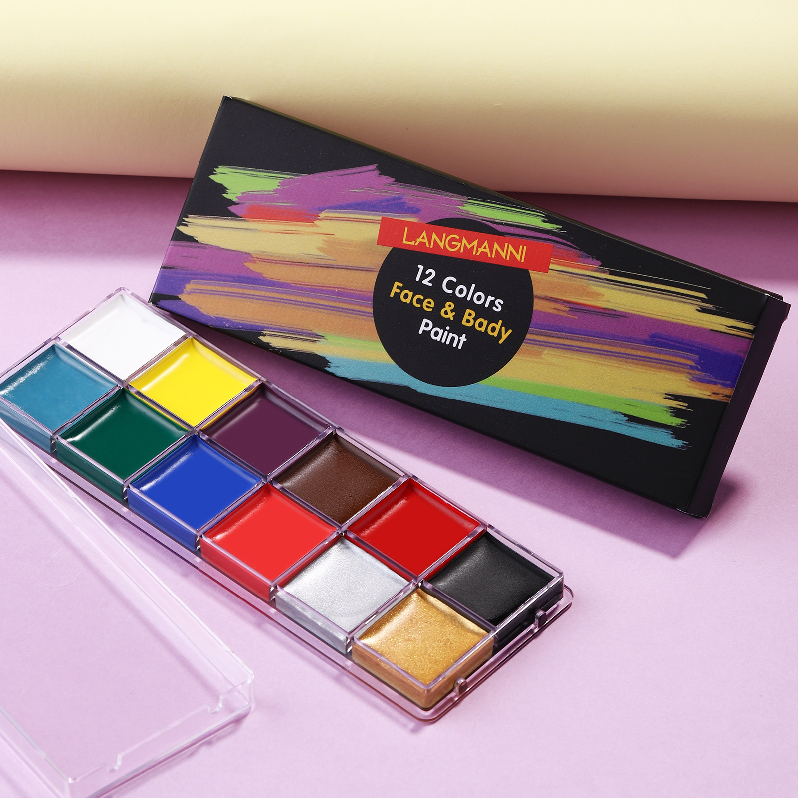 Langmanni 12-color oil-based facial makeup palette Body painting paint Saturation High DIY Face Color cream undefined