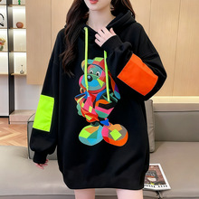 2025新款3D卡通印花韩版连帽长款秋冬卫衣潮流上衣外穿慵懒风女装