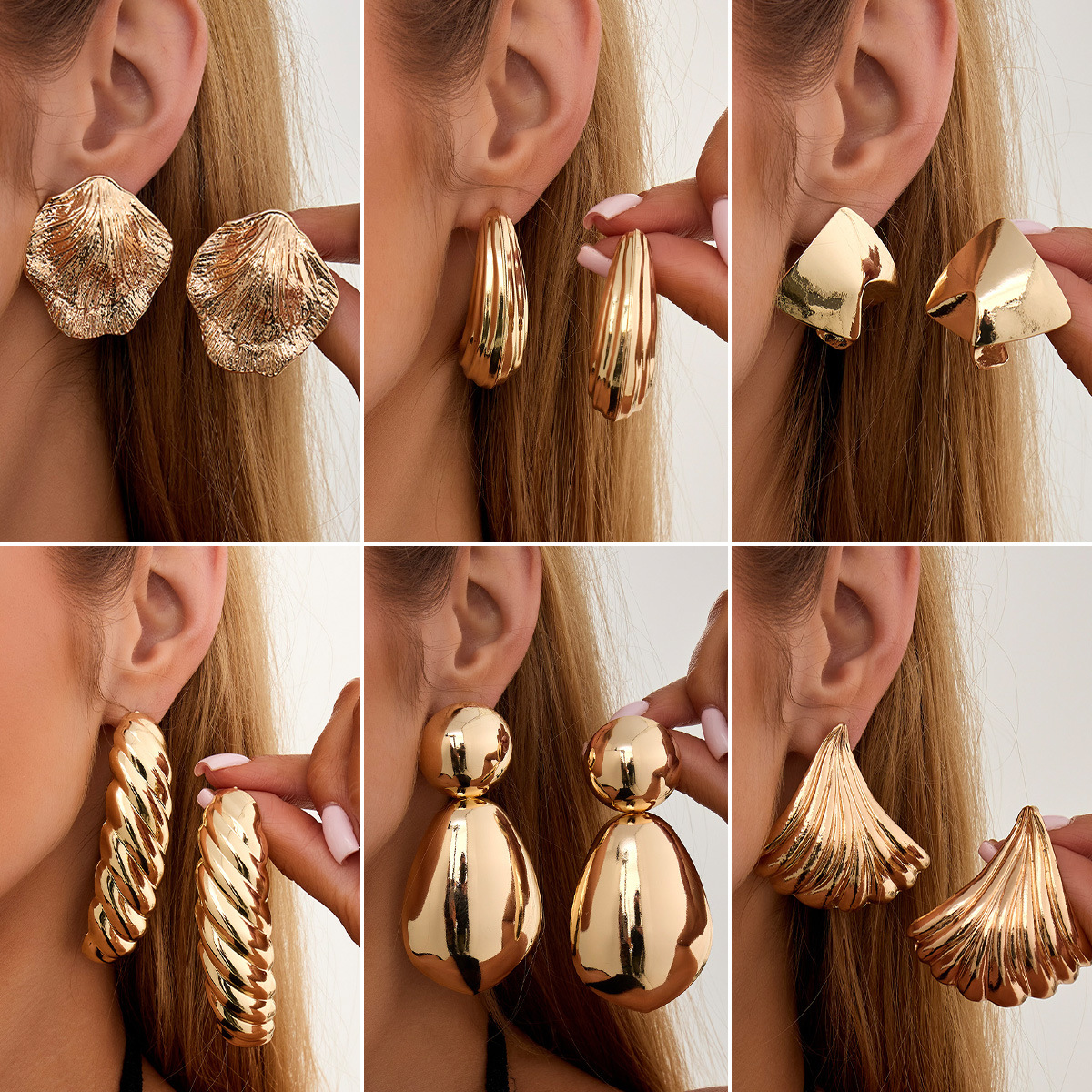 European and American Cross-Border Fashion Metal Fan-Shaped Shell Texture Earrings for Women, Exaggerated Geometric Large Glossy Earrings European and American Cross-Border Fashion Metal Fan-Shaped Shell Texture Earrings for Women, Exaggerated Geometric Large Glossy Earrings