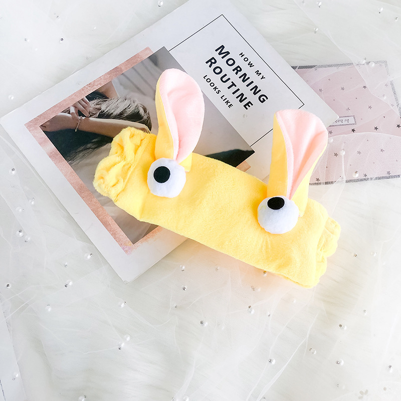 Ojos grandes orejas de conejo cara linda lavado diadema Placa de borde ancho diadema felpa dulce tocado accesorios para el cabello gato