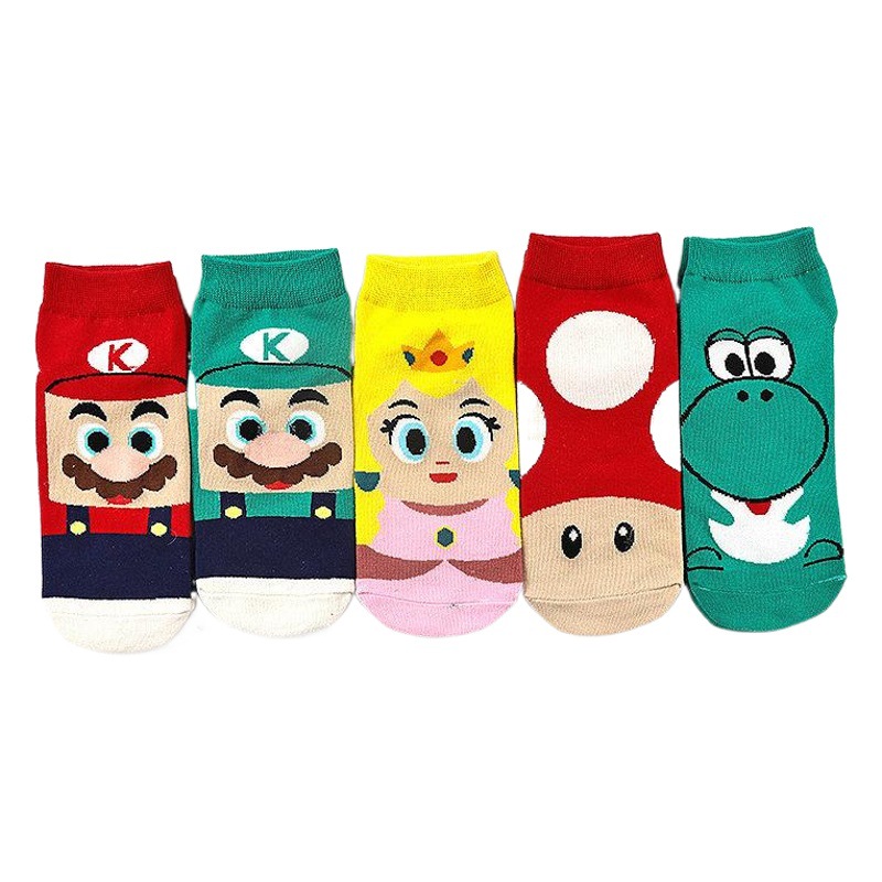 Calcetines de mujer de verano nuevos calcetines de mujer algodón peinado Calcetines de barco de mujer dibujos animados de mujer Mario Bros calcetines fábrica al por mayor