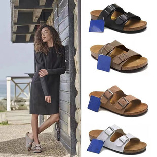 Birken sandals foreign trade 2023 thick bottom leather cork plus size 35-46 beach vacation couple slippers men and women
