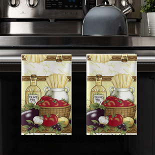 Cross-Border Hot Selling Retro Kitchen Towel Microfiber Printed Tea Towel Heat Transfer Dish Towel