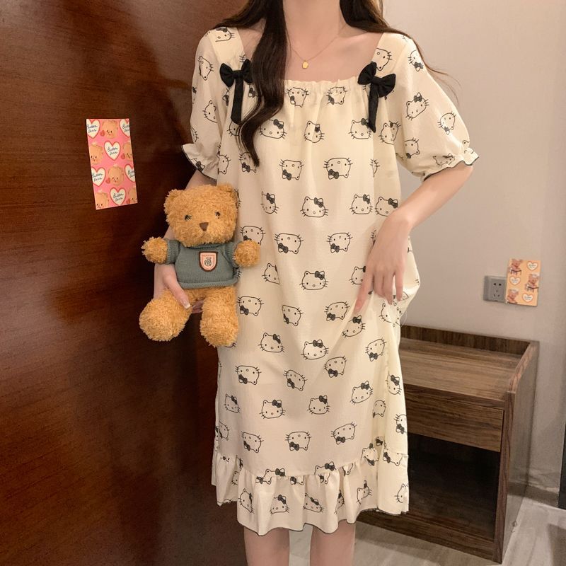 Hellokitty nuevo estilo burbuja algodón cojín en el pecho camisón mujer verano dulce estilo princesa Cuihua servicio a domicilio