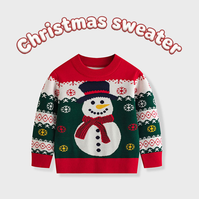 Amazon's new European and American style autumn and winter children's Christmas cartoon snowman sweater girls' base layer pullover knitwear