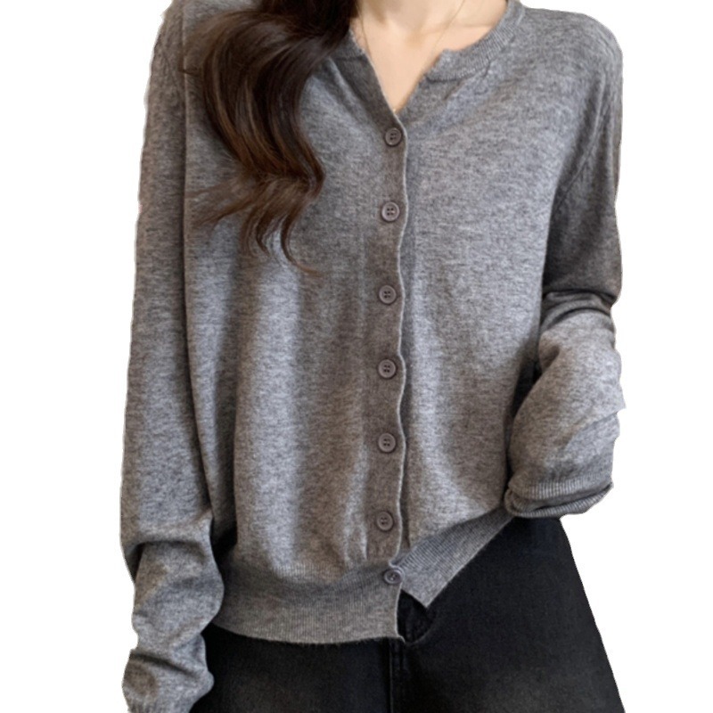 (2개) 2024 니트 카디건 여자 가을과 겨울 새로운 한국식 V 넥 올매치 슬림 핏 짧은 소형 외부 스웨터 코트 탑