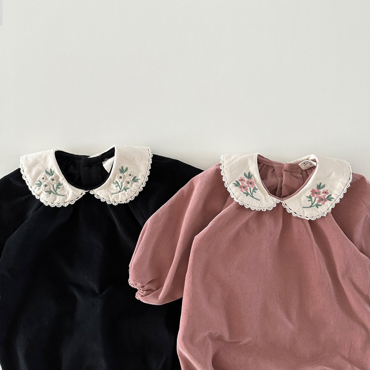 INS estilo coreano niñas algodón bordado muñeca collar mono otoño versátil dulce mameluco moda