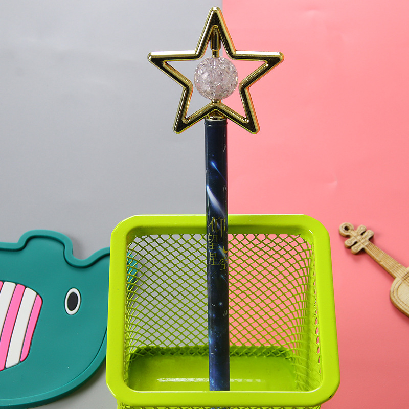 Creativo cristal estrella de cinco puntas gel pluma cielo estrellado flor película tire tapa pluma lindo estudiante papelería herramienta de escritura pluma de agua