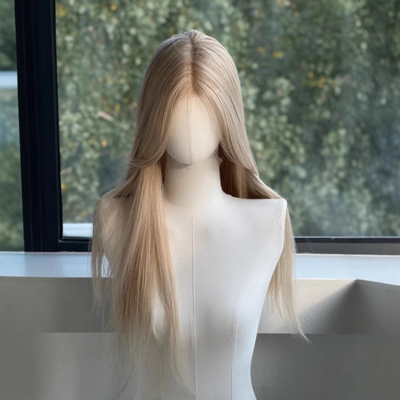frente peluca de encaje mujer cubierta de cabeza diaria Lolita natural simulación de ondas grandes rizos de cabello