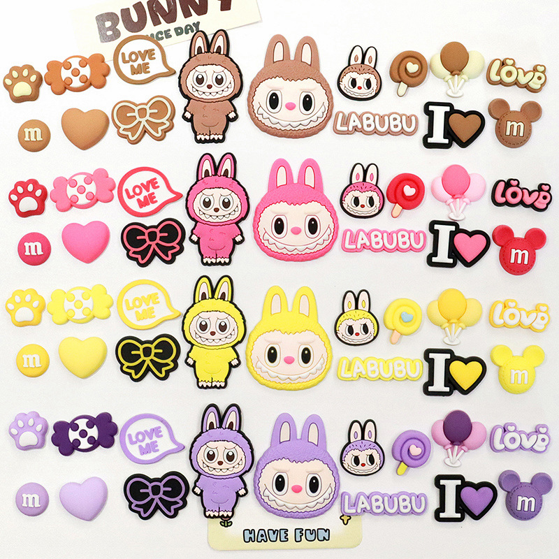 卡通labubu拉布布diy饰品配件 手机壳水杯棉拖鞋子ipad套装饰贴片