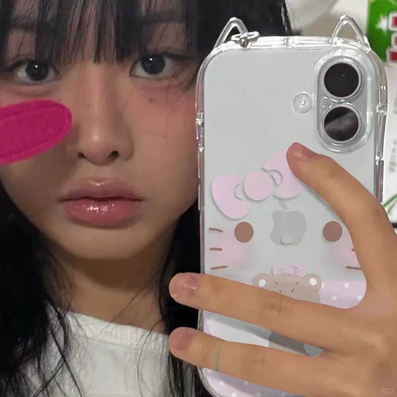 Чехол для телефона (Sanrio) совместим с iPhone 11–17 серии — прозрачный с ушками кота