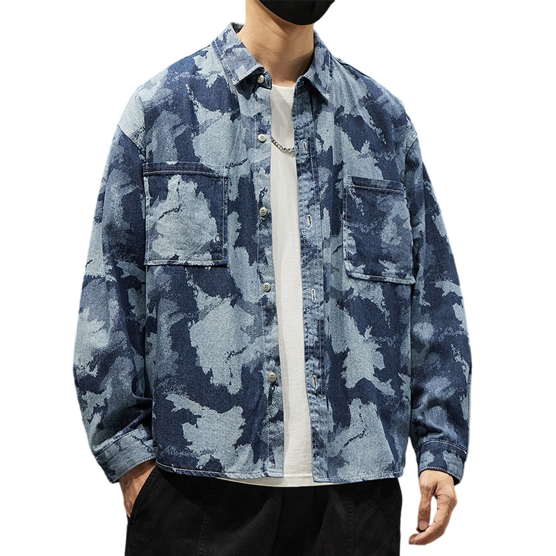 (2개) 무료 배송 봄과 가을 하이 스트리트 미국 클래식 레트로 트렌디 브랜드 일본 인쇄 데님 재킷 패션 캐주얼 재킷 셔츠