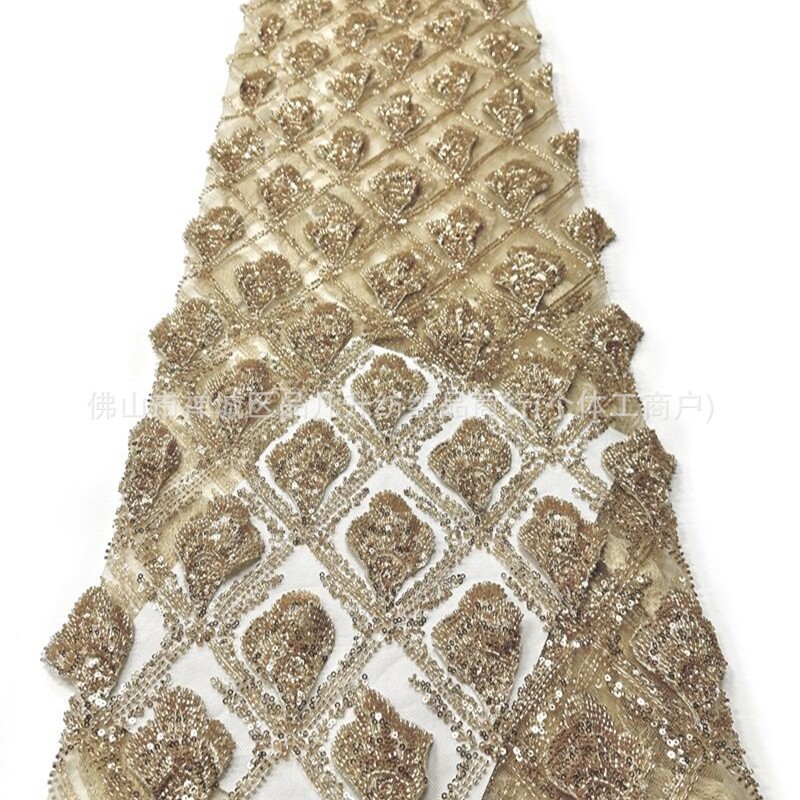 Multicolor calcomanías cuentas esquinillas bordadas tela de bordado de encaje pesado vestido de boda tela de vestido de alta definición