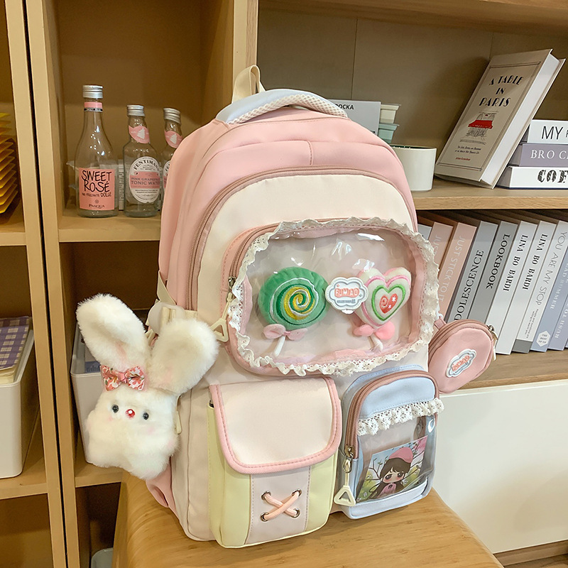 ドーパミン高価値痛バッグカレッジスタイル中学生バックパックバレエスタイルレースガールハートバックパック|undefined