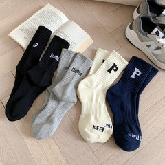 Women's Crew Socks New Autumn/Winter P Letter Socks Factory Wholesale Korean Style Japanese Cotton Socks Long Stack Socks