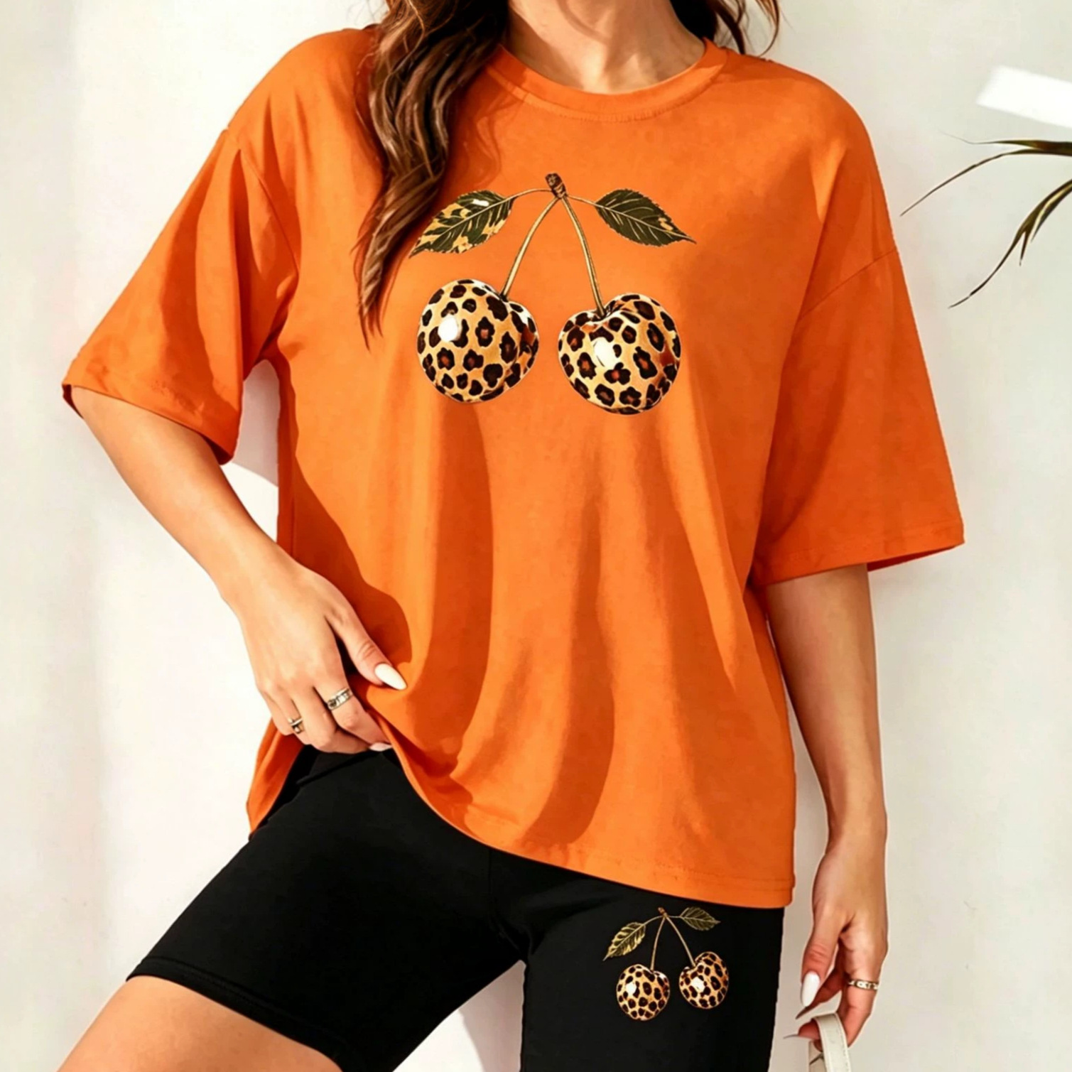 Women's Clothing Casual Fashion Suit Set Versatile Leopard Print Short Sleeve Top And Shorts Two Piece Set_ecoleips.com