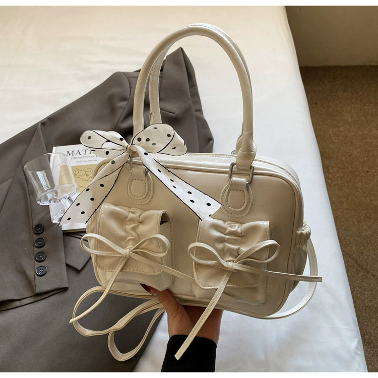 Backpack shoulder bag, small yet capacious bow-accented western-style handbag, multiple colors