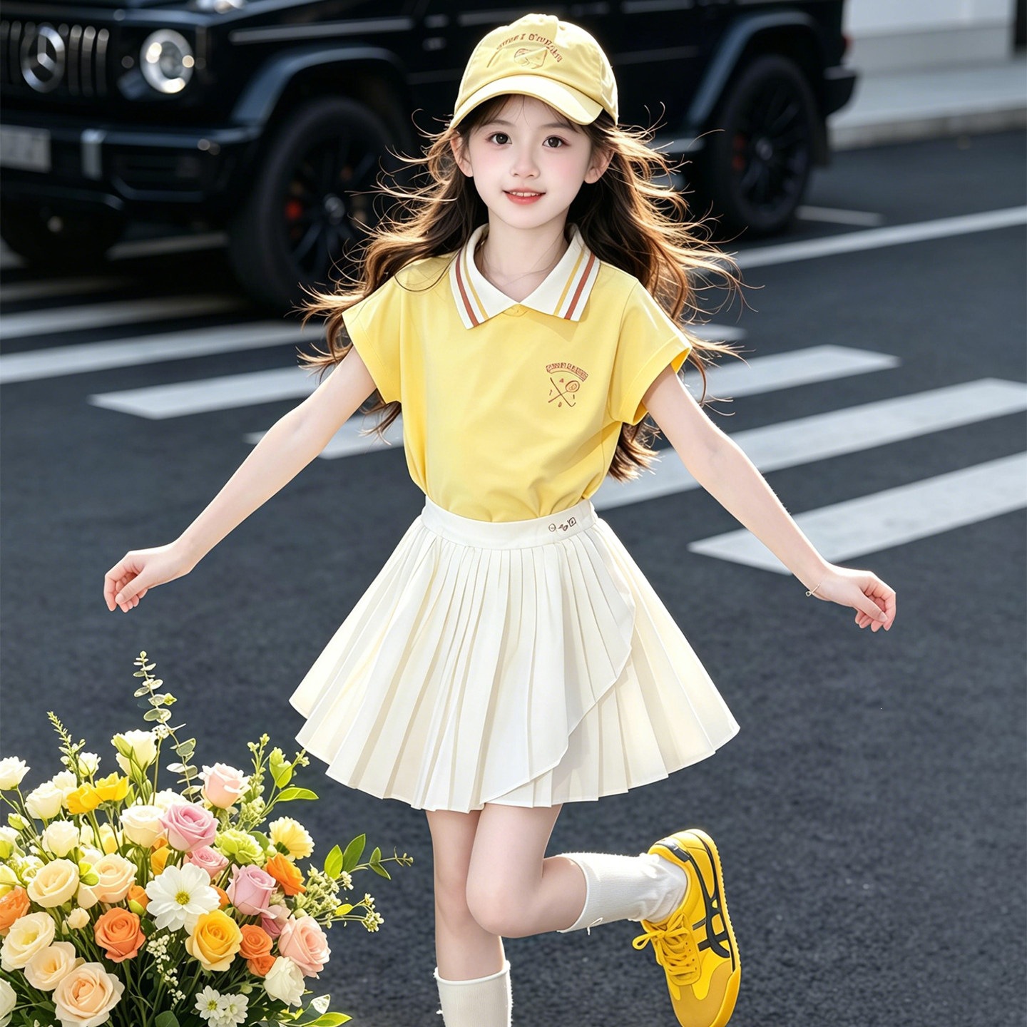 女童夏装短裙套装2026新款儿童韩版运动上衣百褶裙洋气休闲两件套