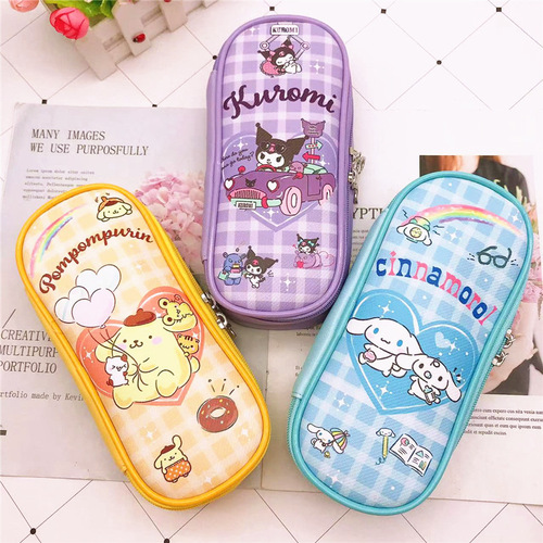 Creative double zipper PU large-capacity pencil bag cartoon Kuromi big-eared dog PC dog stationery pencil bag for primary and secondary school students