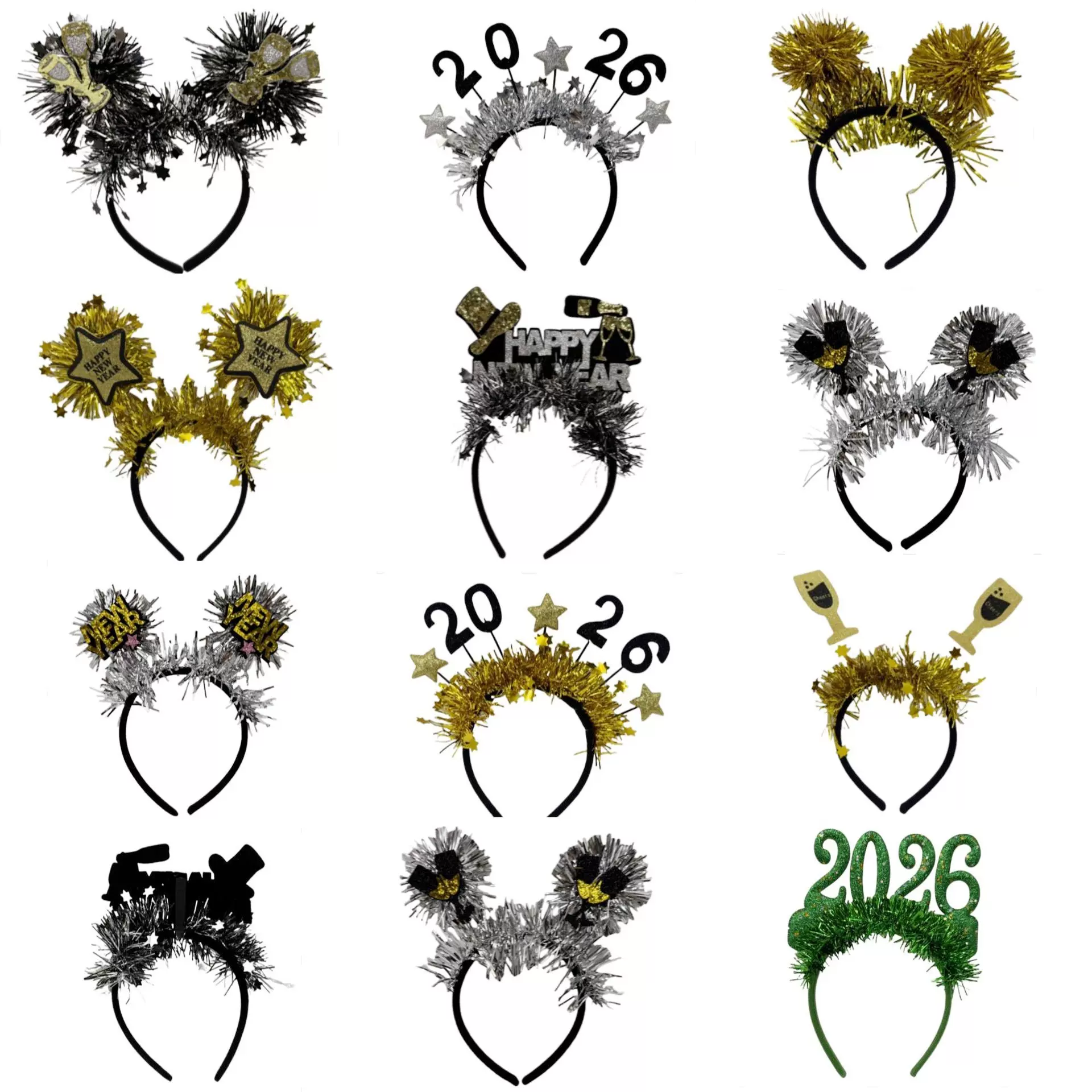 新年发箍2026星星拉花跨年狂欢酒吧舞会彩条头箍派对装饰表演头扣