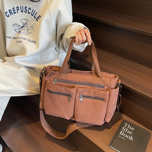 Large-capacity velvet bag 2025 summer new Korean-style literary single-shoulder crossbody bag minimalist style multi-pocket handbag