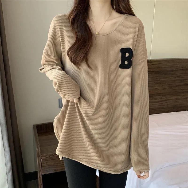 Long-sleeved T-shirt Women's 2022 Early Spring New Letter Split Stylist Loose Mid-length Base Shirt Women's Inner Top