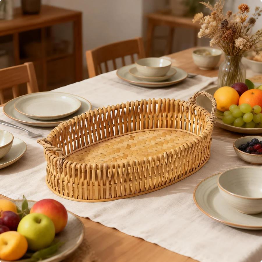Cestas de frutas de caña tejidas a mano pan pan al vapor sala de estar canasta de estilo retro chino