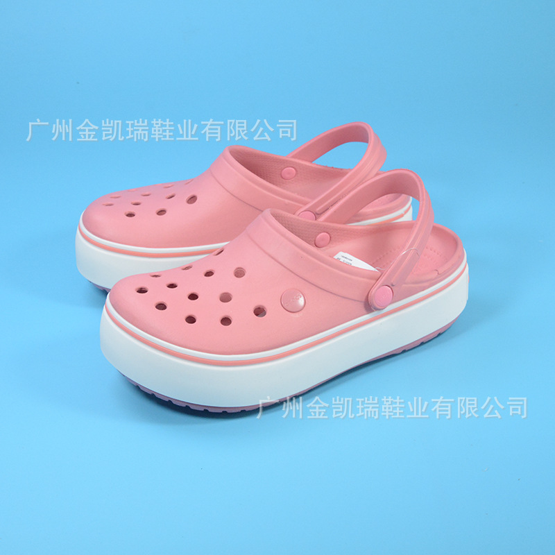 Cross夏季新款平板洞洞鞋女士卡骆班增高厚底休闲舒适沙滩凉拖鞋