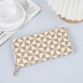 欧美潮流印花时尚单拉钱包钱夹高级感大容量手拿包外贸热销格纹