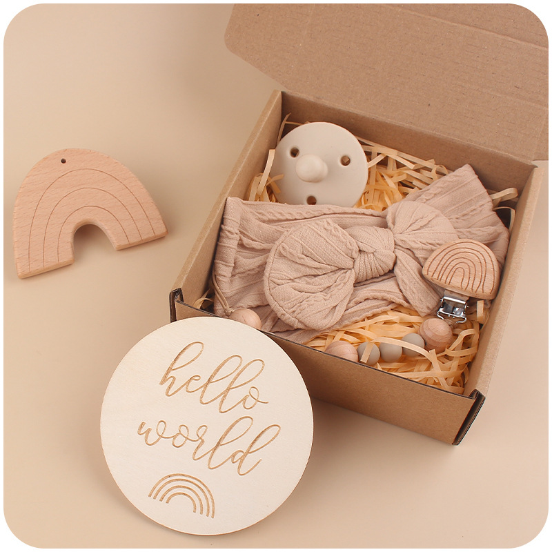 Nuevo bebé de dibujos animados Arco Iris haya mordedor bebé arco pelo banda chupete cadena cinco piezas traje