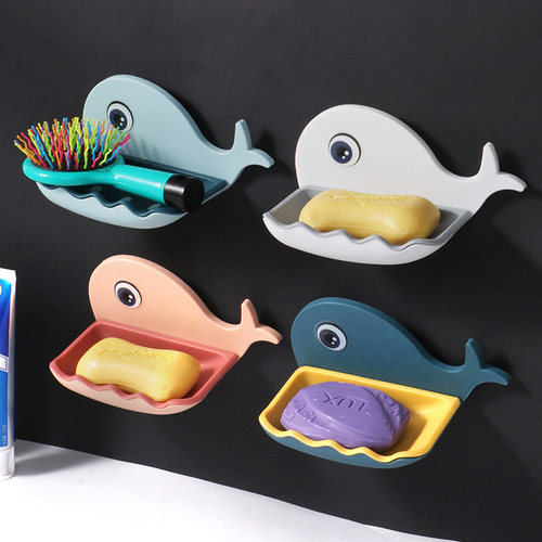 Whale soap box soap box cute punch-free wall-mounted suction cup home bathroom toilet drain rack