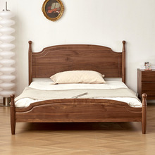 北美黑胡桃木床高靠背1.5米单人床法式复古实木樱桃木1.8米双人床