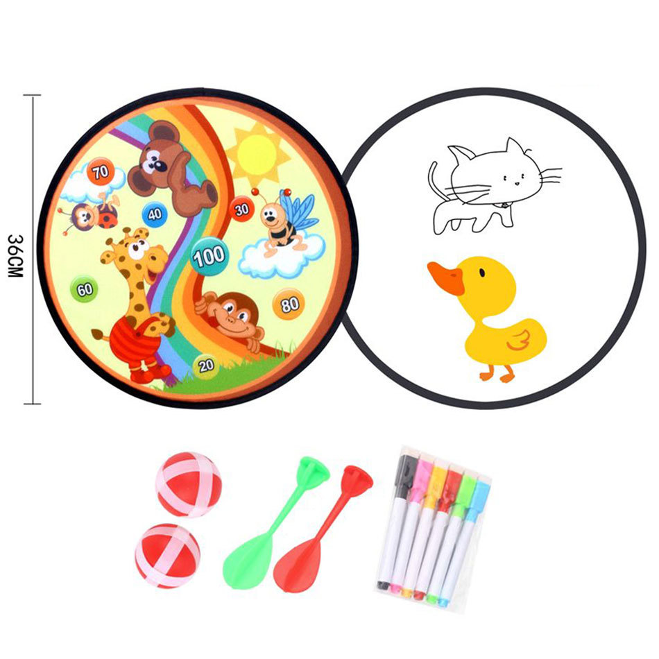 Los niños de BRICOLAJE pintura borrable de dibujos animados de animales graffiti tablero de dibujo de la pared objetivo tablero de dardos bola pegajosa 11 Unid