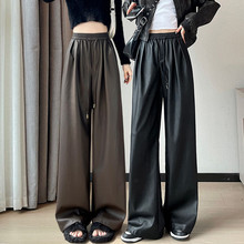 现货皮裤女2025秋冬新款加绒高腰休闲裤软皮PU皮潮酷阔腿裤子