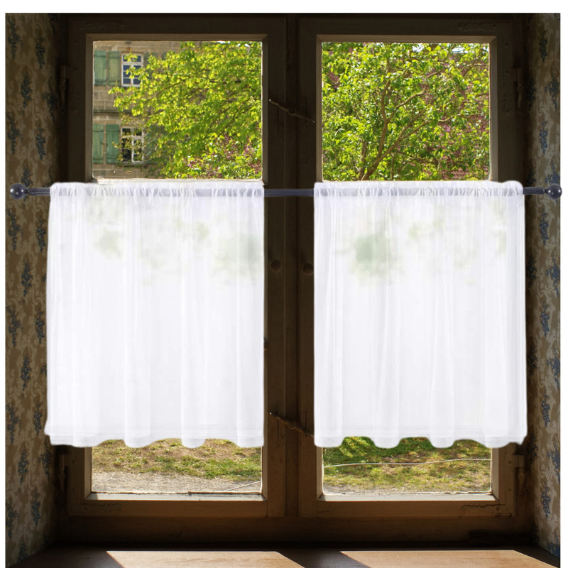 2Pc Solid Color Short Curtains Window Screens for Kitchen and Bathroom, Light-Transmitting Small Curtains, Country Style, No-Drill Rod-Through Screens 2Pc Solid Color Short Curtains Window Screens for Kitchen and Bathroom, Light-Transmitting Small Curtains, Country Style, No-Drill Rod-Through Screens