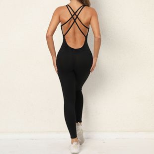 T Cross-border New Tight Running suit Pants Pleated Hip Yoga Pants Peach Hip Pants Fitness Jumpsuit