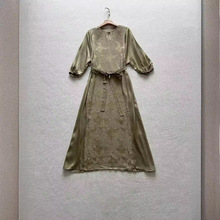 一件代发重磅浮雕提花真丝连衣裙女新中式国风长裙